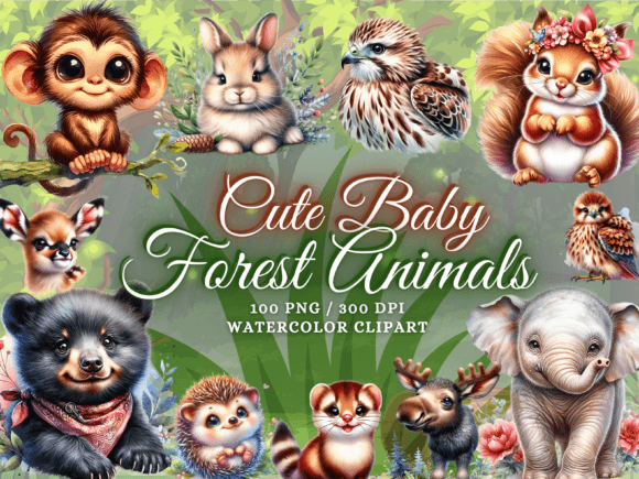 Download Cute Watercolor Baby Forest Animals PNG - Forest animals png Collection