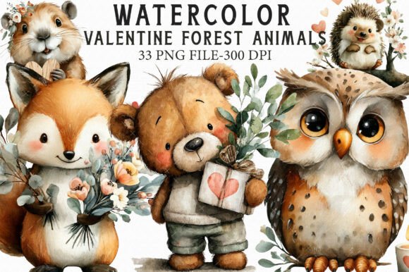 Download Watercolor Valentine Forest Animals Png - Forest animals png Collection